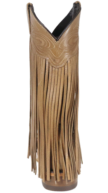 Silverton Chloe Fringe All Leather Wide Square Toe Boots (Beige)