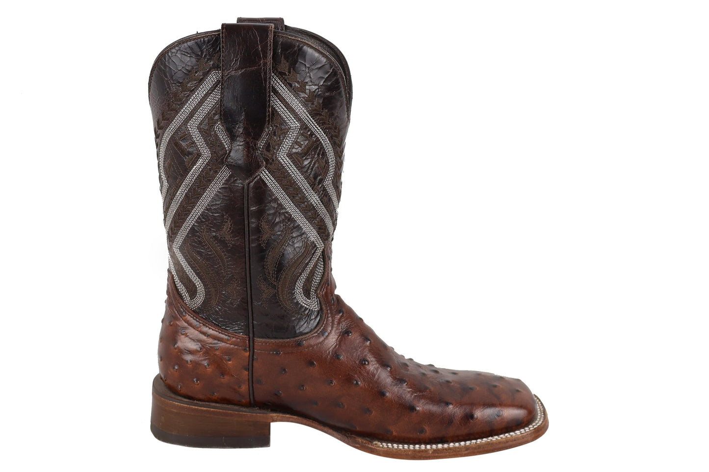 Silverton Ostrich Print All Leather Wide Square Toe Boots (Brown)