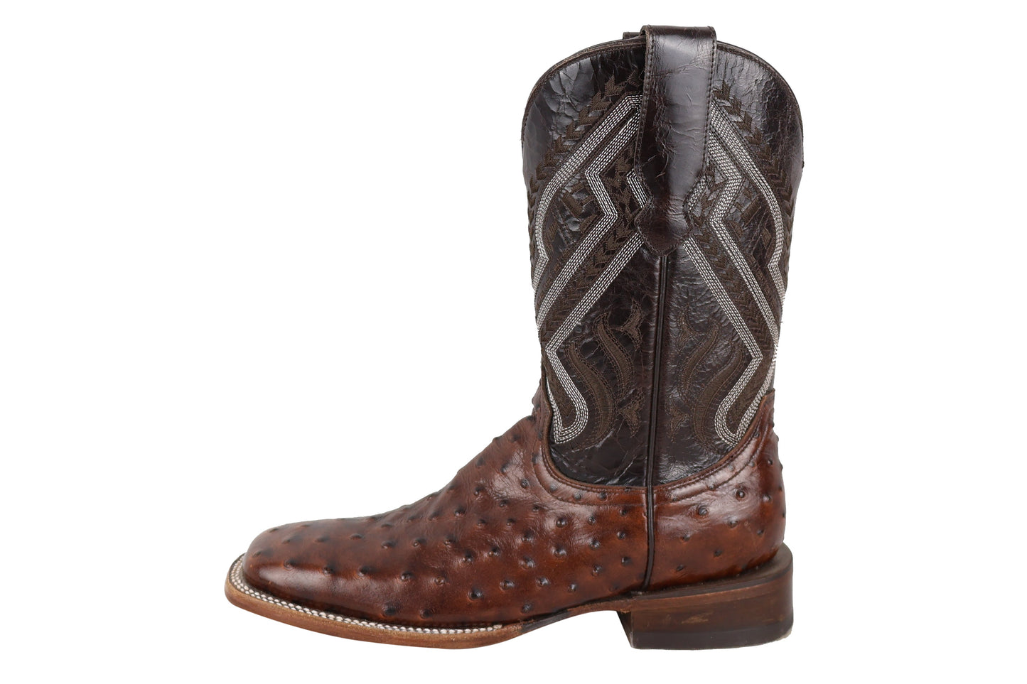 Silverton Ostrich Print All Leather Wide Square Toe Boots (Brown)