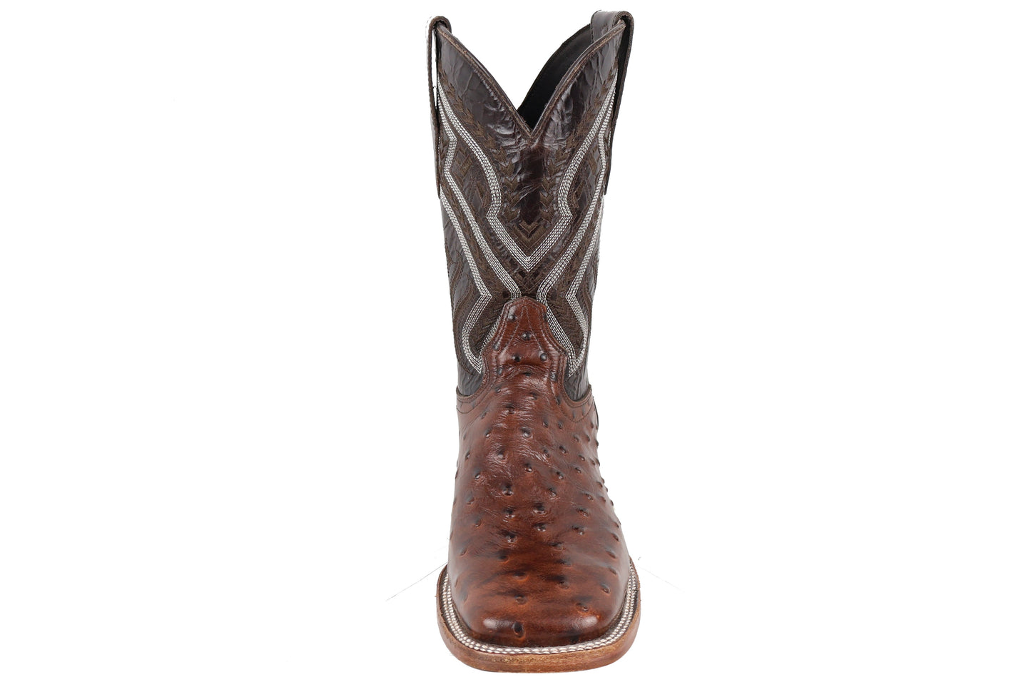 Silverton Ostrich Print All Leather Wide Square Toe Boots (Brown)