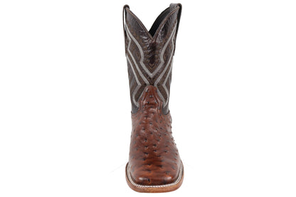 Silverton Ostrich Print All Leather Wide Square Toe Boots (Brown)