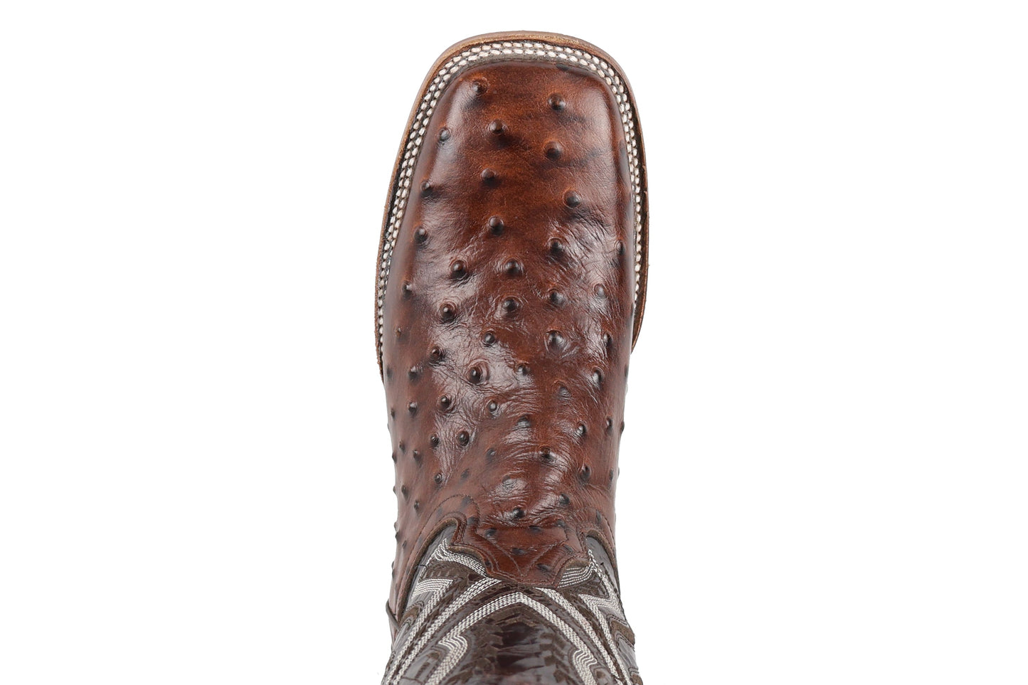 Silverton Ostrich Print All Leather Wide Square Toe Boots (Brown)