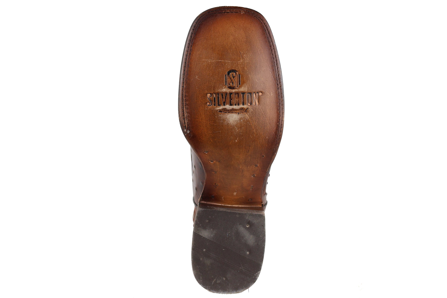 Silverton Ostrich Print All Leather Wide Square Toe Boots (Brown)