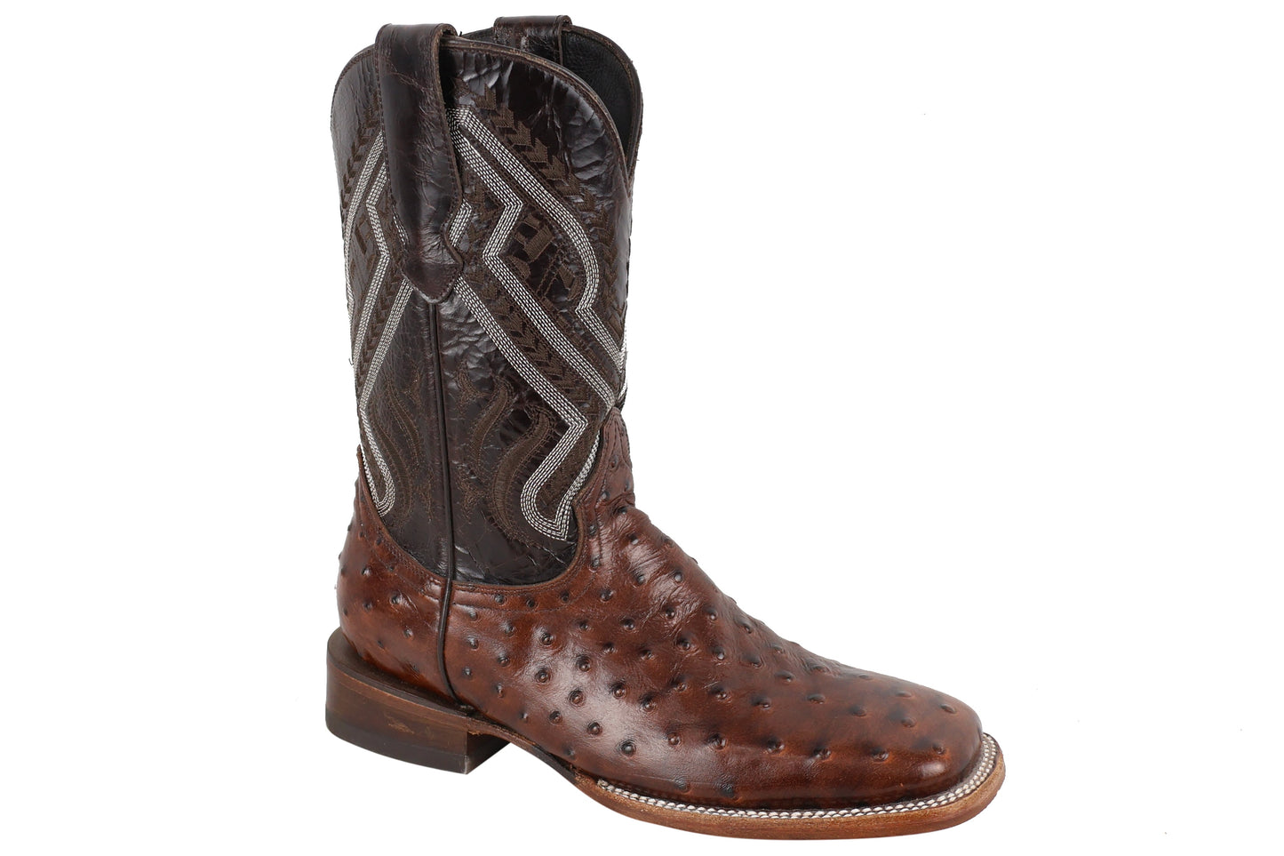 Silverton Ostrich Print All Leather Wide Square Toe Boots (Brown)