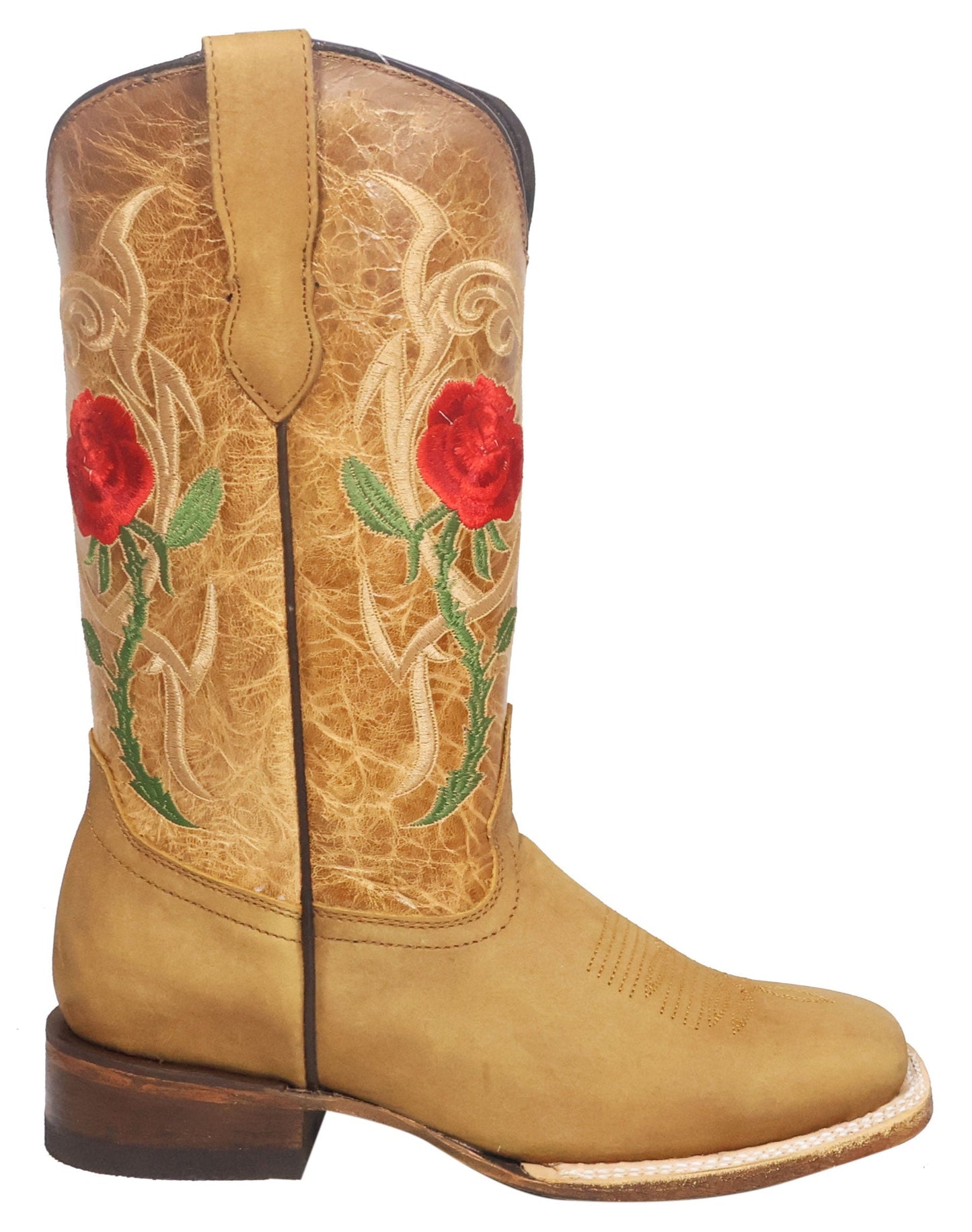 Silverton Rose All Leather Wide Square Toe Boots (Honey)
