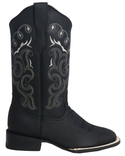 Silverton Sara All Leather Wide Square Toe Boots (Black)
