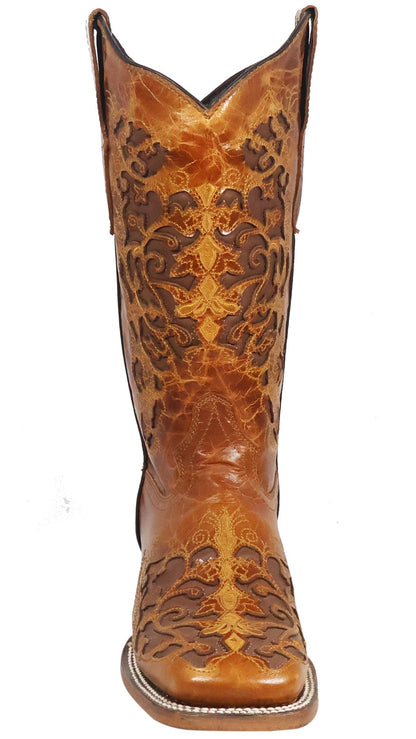 Silverton Grace All Leather Wide Square Toe Boots (Cognac)