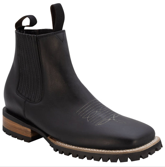 Silverton Bronco All Leather Wide Square Toe Short Boots (Black)