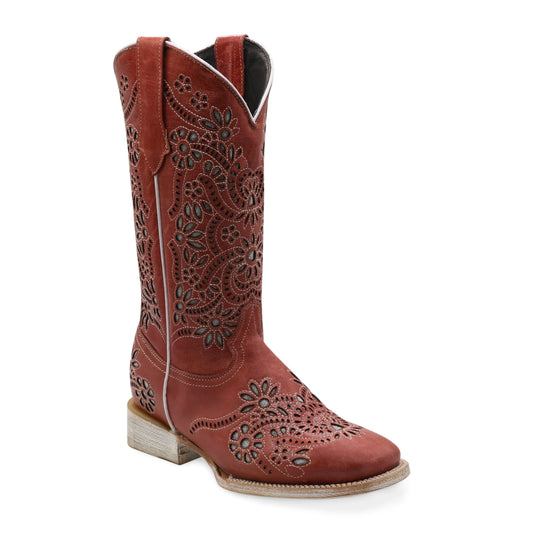 Silverton Celina All Leather Wide Square Toe Boots (Pink)