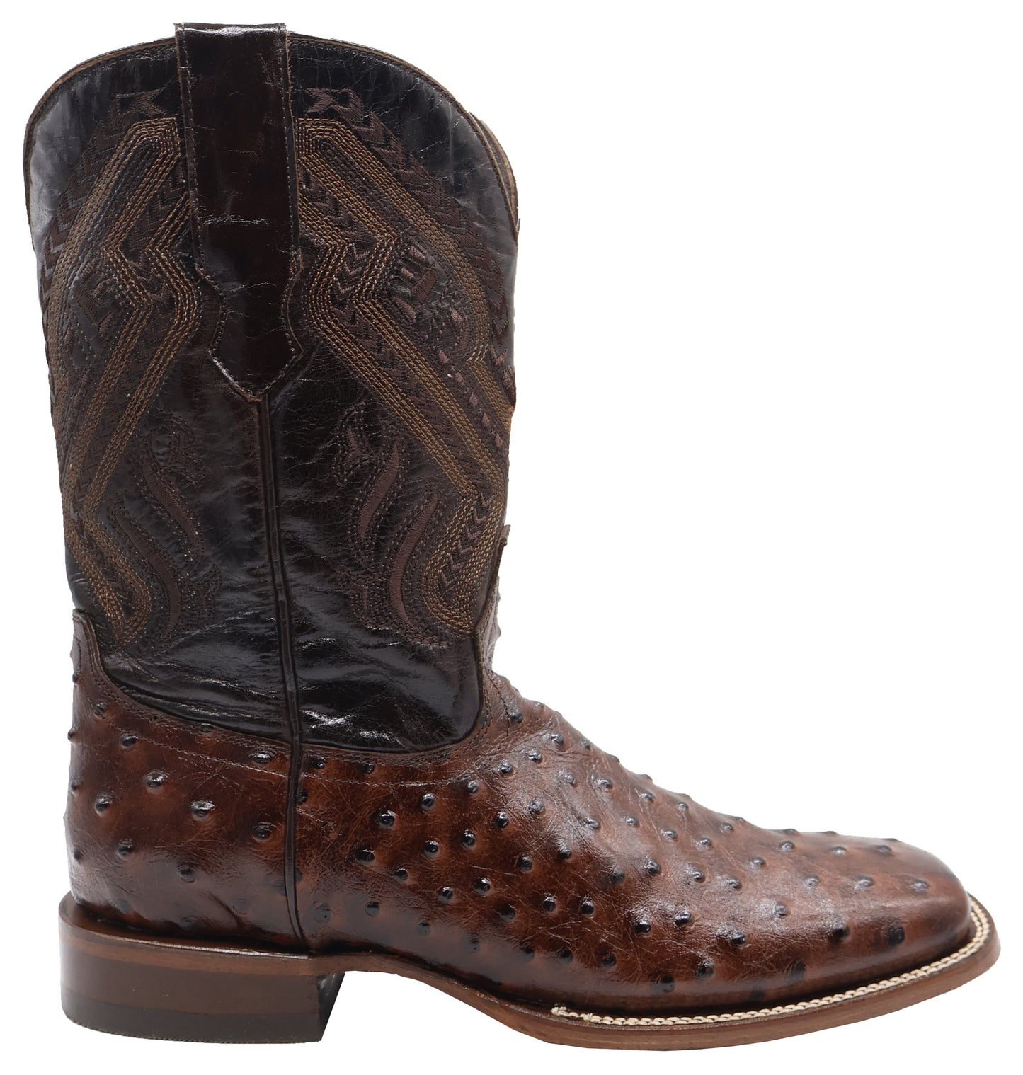 Silverton Ostrich Print All Leather Wide Square Toe Boots (Brown)
