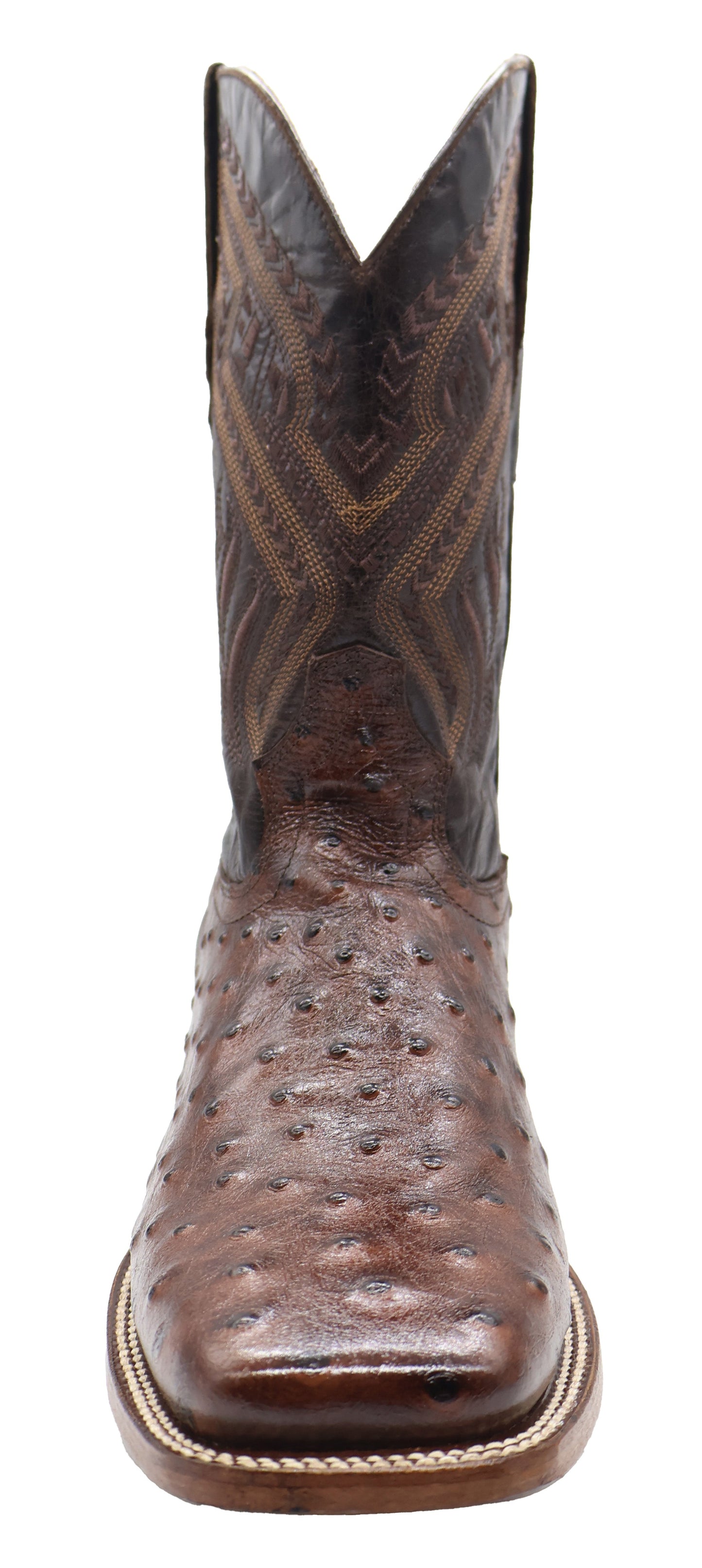 Silverton Ostrich Print All Leather Wide Square Toe Boots (Brown)
