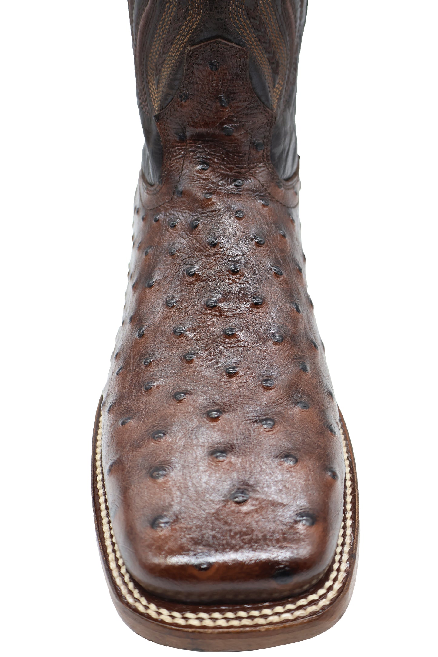 Silverton Ostrich Print All Leather Wide Square Toe Boots (Brown)