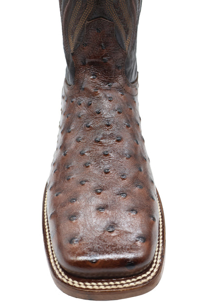 Silverton Ostrich Print All Leather Wide Square Toe Boots (Brown)