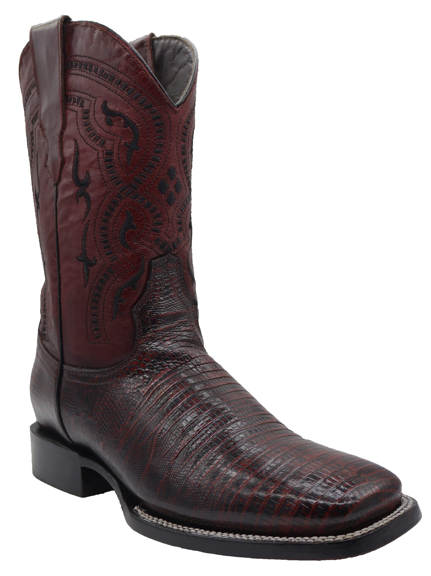 Silverton Lizard Print Leather Wide Square Toe Boots (Cherry)