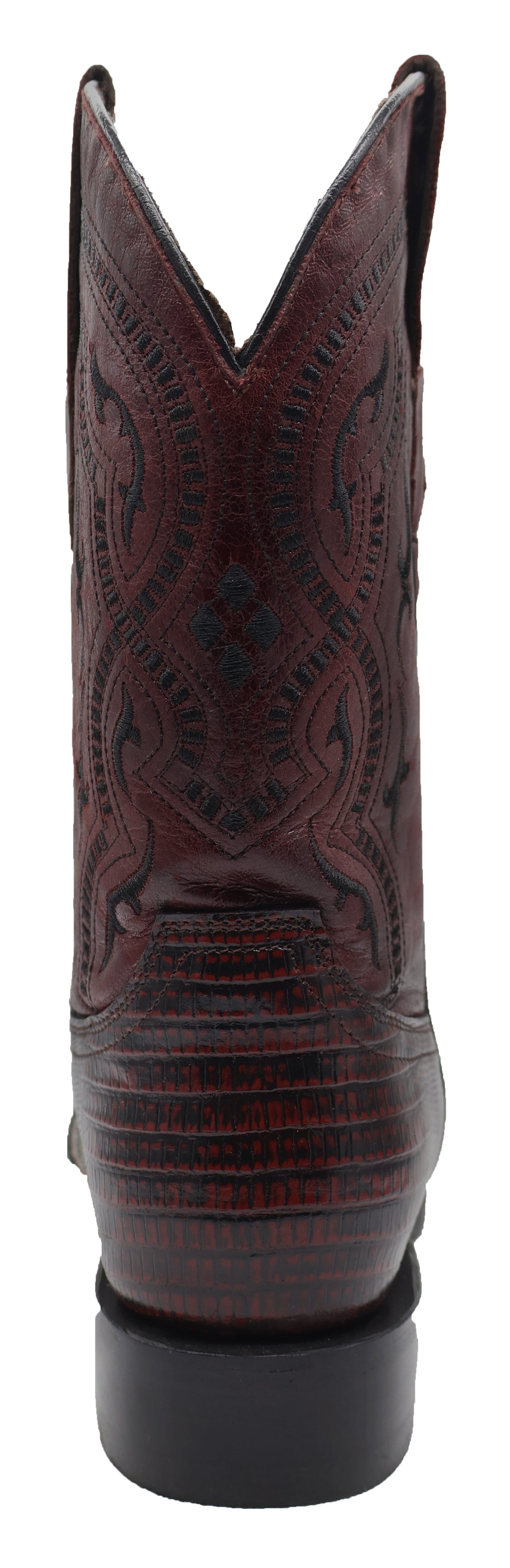 Silverton Lizard Print Leather Wide Square Toe Boots (Cherry)