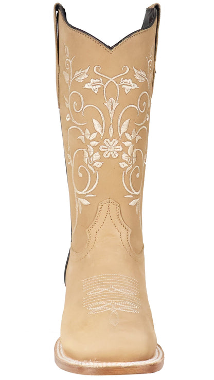 Silverton Jennifer All Leather Wide Square Toe Boots (Beige)