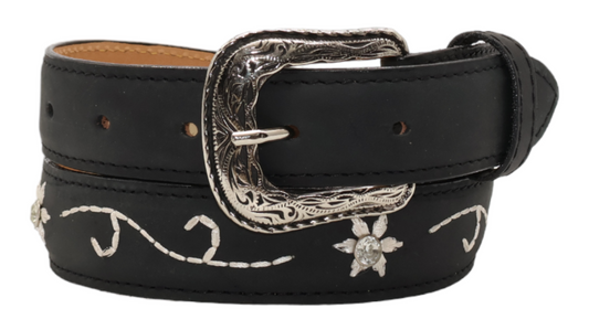 Silverton Flower Dia  All Leather Western Belt (Black)