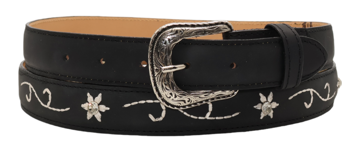 Silverton Flower Dia  All Leather Western Belt (Black)