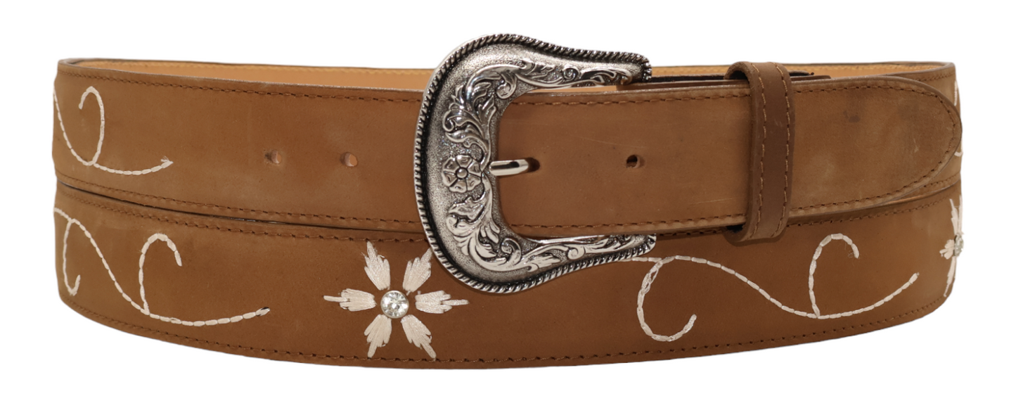 Silverton Flower Dia  All Leather Western Belt (Tobacco)