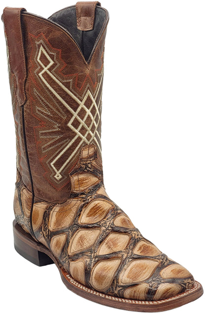 Silverton Pirarucu LG Print Leather Wide Square Toe Boots (Beige)