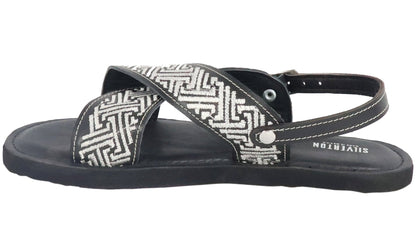 Silverton Hermes All Leather Cross Strap Sandals (Black)