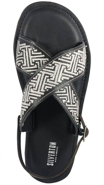 Silverton Hermes All Leather Cross Strap Sandals (Black)