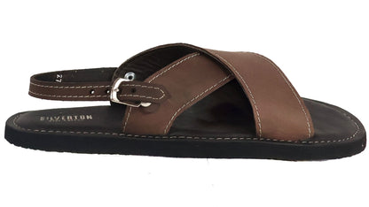 Silverton Diego All Leather Cross Strap Sandals (Brown)