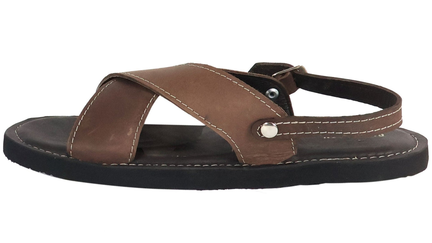 Silverton Diego All Leather Cross Strap Sandals (Brown)