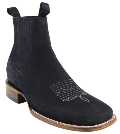 Silverton Tony Buck All Leather Wide Square Toe Short Boots (Black)
