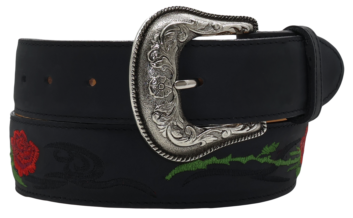 Silverton Rose All Leather Western Belt (Black)