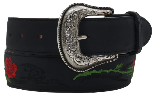 Silverton Rose All Leather Western Belt (Black)