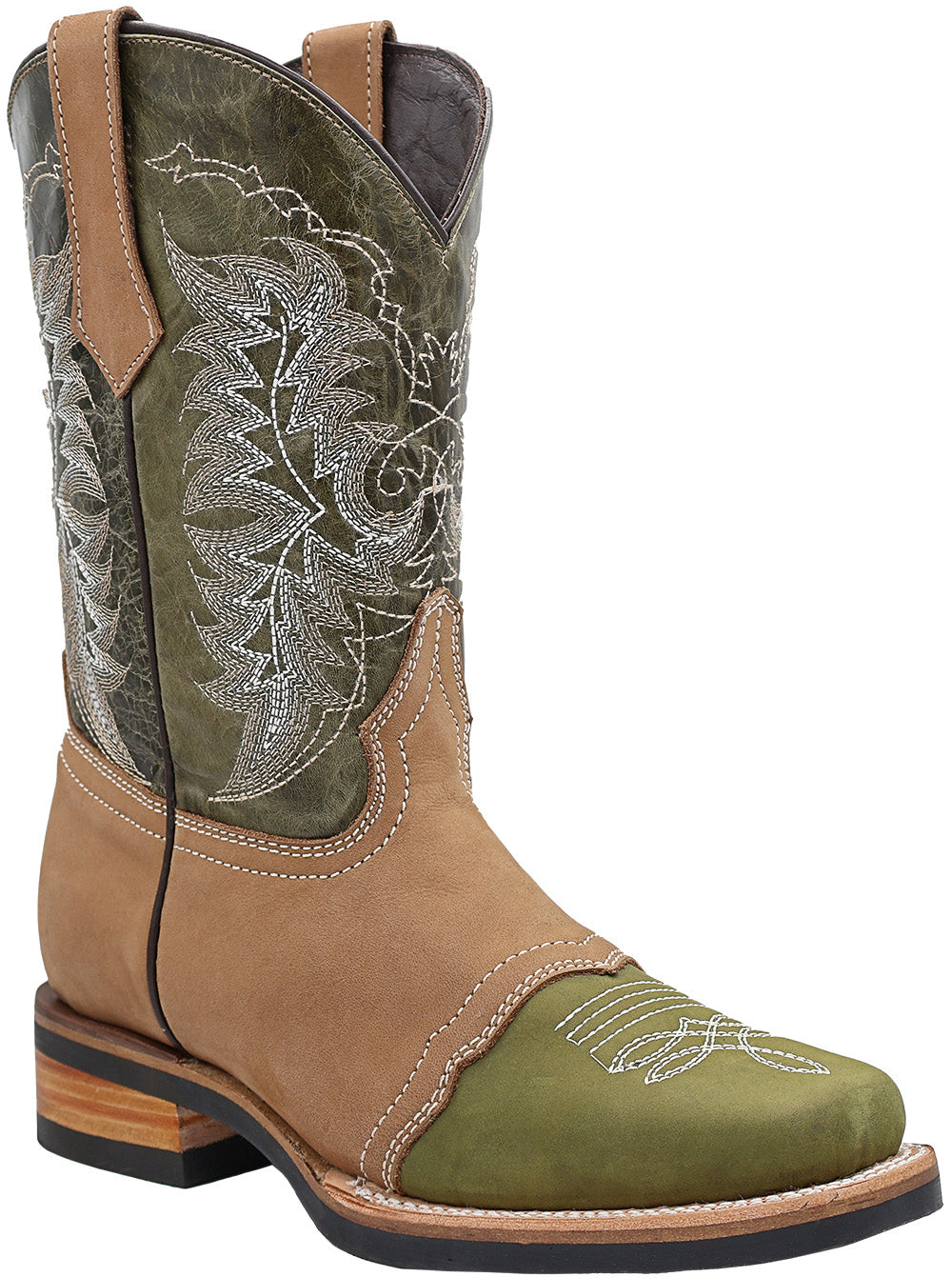 Silverton Carson Genuine Leather Wide Square Toe Boots (Olive)