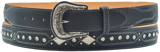 Silverton West Concho Diamond All Leather Studded Belt (Black)