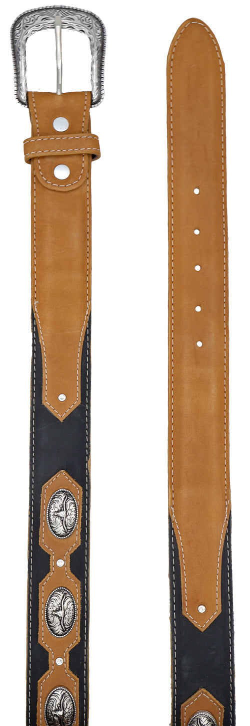 Silverton Conchos Longhorn All Leather Belt (Honey/Black)