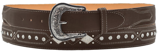 Silverton West Concho Diamond All Leather Studded Belt (Brown)