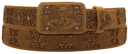 Silverton Laser Cut Centenario All Leather Belt (Honey)