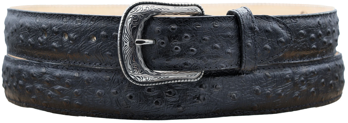 Silverton Ostrich Print Leather Belt (Black)