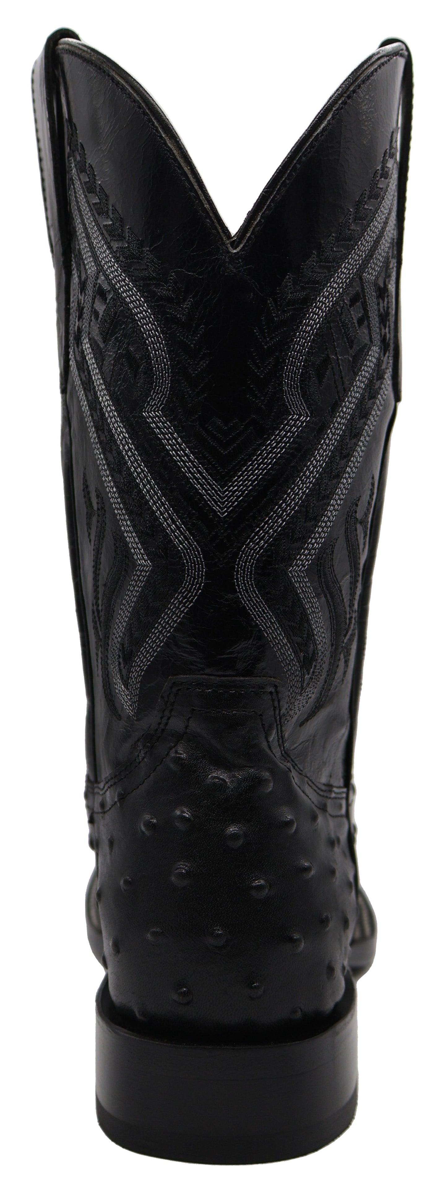 Silverton Ostrich Print Leather Wide Square Toe Boots (Black)