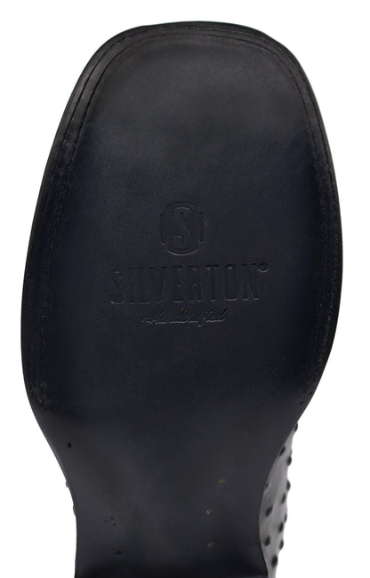 Silverton Ostrich Print All Leather Wide Square Toe Boots (Black)
