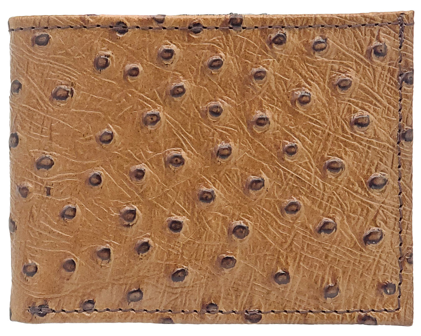 Silverton All Leather Ostrich Print Bi-Fold Wallet (Honey)