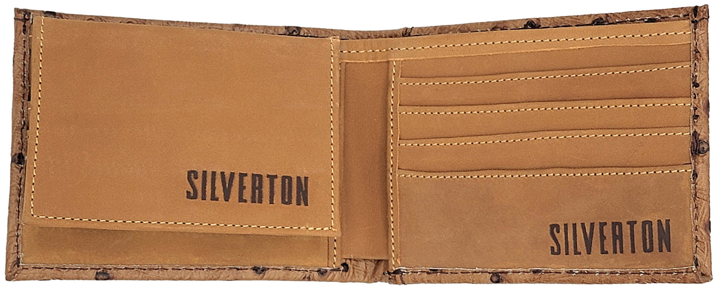 Silverton All Leather Ostrich Print Bi-Fold Wallet (Honey)