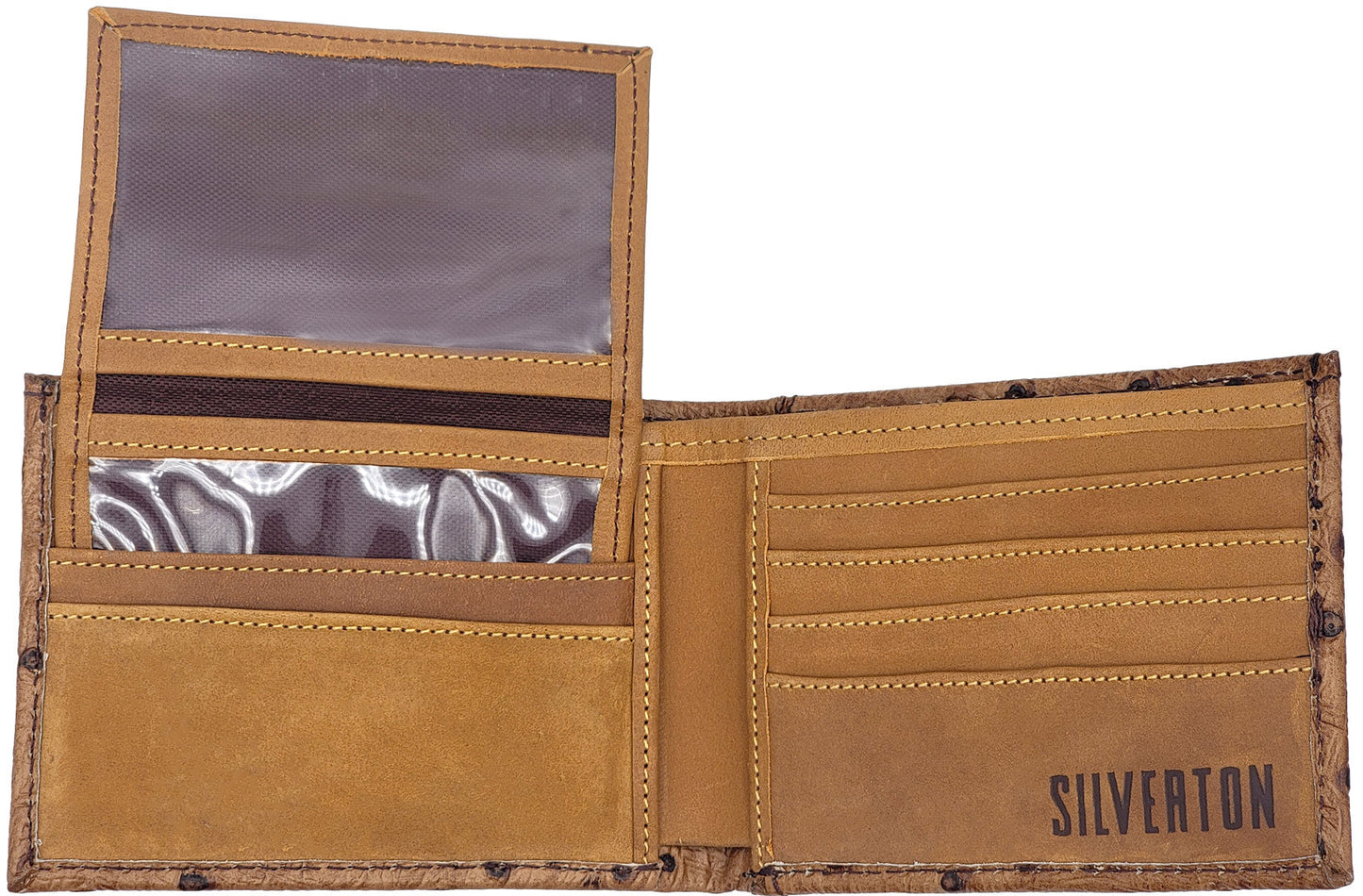 Silverton All Leather Ostrich Print Bi-Fold Wallet (Honey)