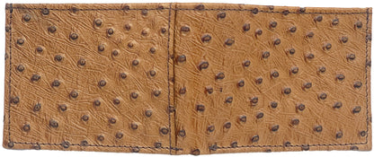 Silverton All Leather Ostrich Print Bi-Fold Wallet (Honey)