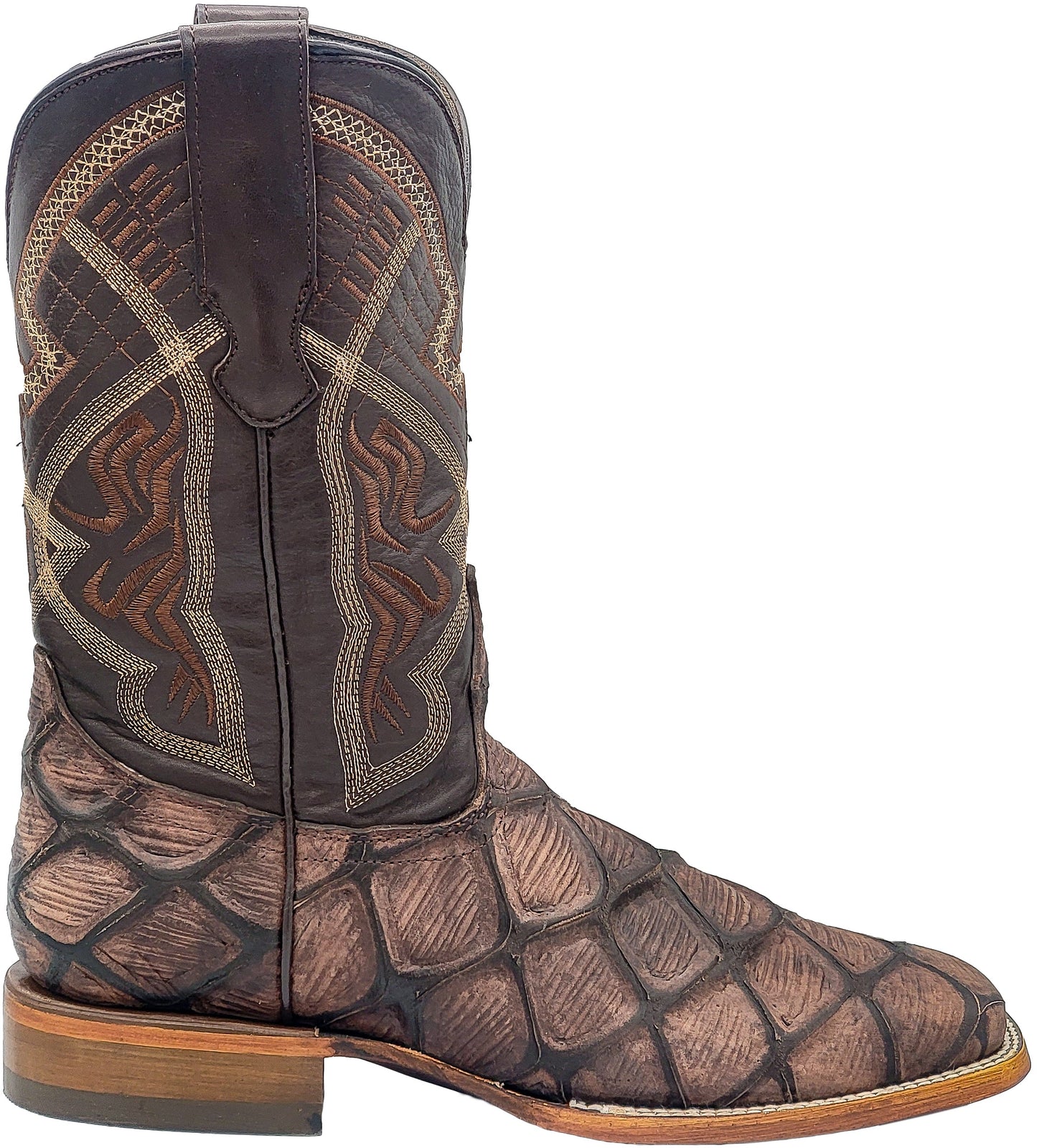 Silverton Pirarucu Print Leather Wide Square Toe Boots (Brown)