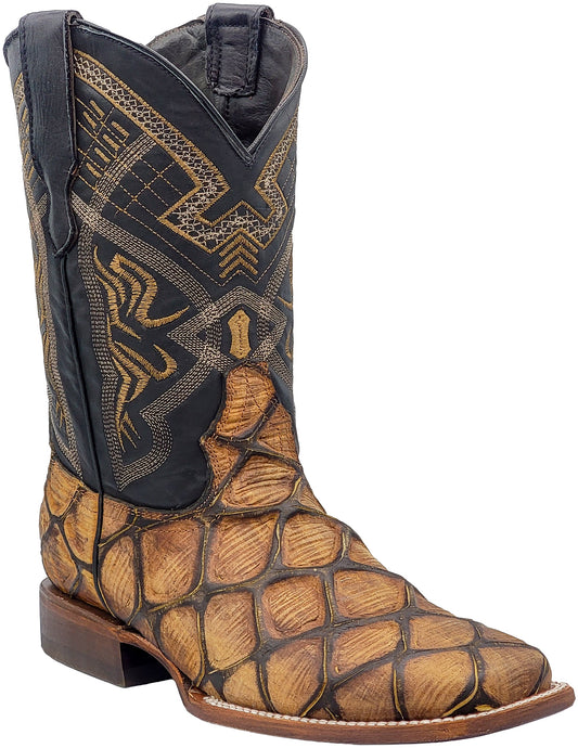 Silverton Pirarucu Print Leather Wide Square Toe Boots (Honey)