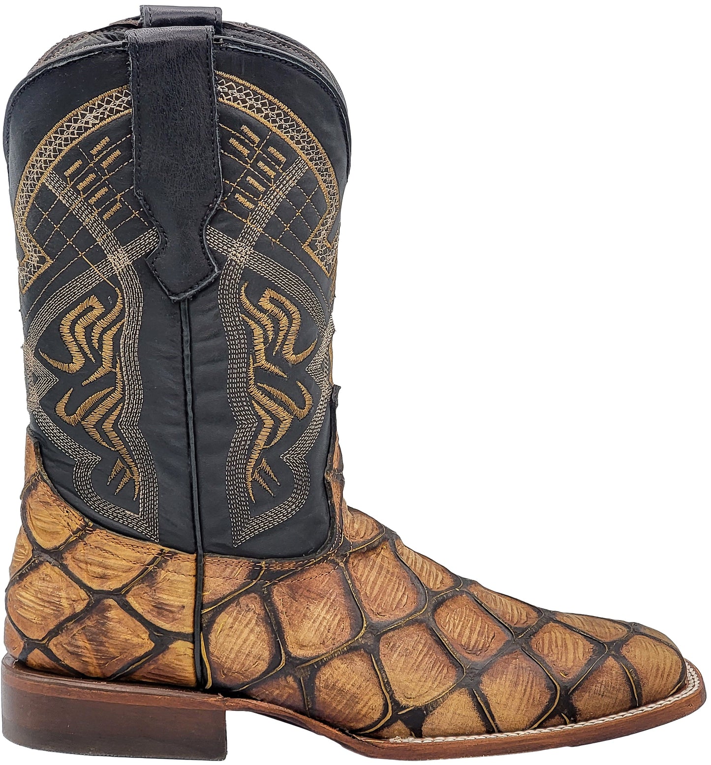 Silverton Pirarucu Mate Print Leather Wide Square Toe Boots (Honey)