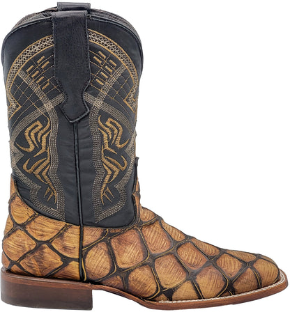 Silverton Pirarucu Mate Print Leather Wide Square Toe Boots (Honey)