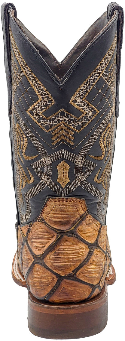 Silverton Pirarucu Mate Print Leather Wide Square Toe Boots (Honey)