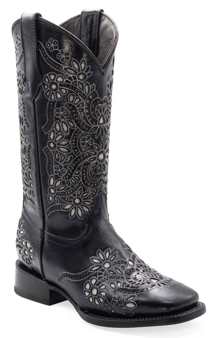 Silverton Celina All Leather Wide Square Toe Boots (Black)