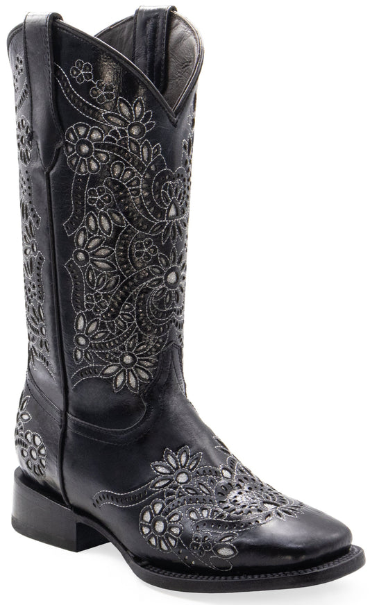 Silverton Celina All Leather Wide Square Toe Boots (Black)